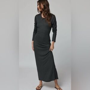 Stillwater The Brand Ivory Ribbed Maxi Dress Side Slit Medium